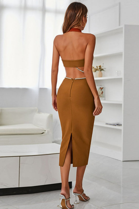 Starry Glam Bandage Midi Dress - Brown-Slay Eclectic