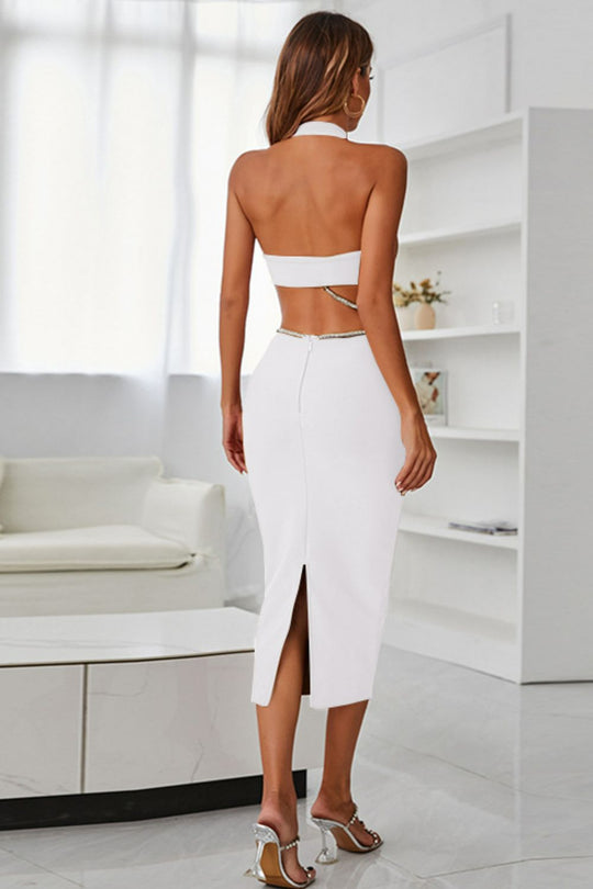 Starry Glam Bandage Midi Dress - White-Slay Eclectic