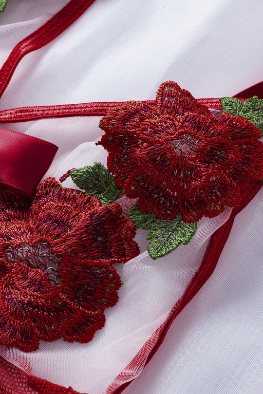 Red Flowers Bow Triangle Bra & Thong  Set