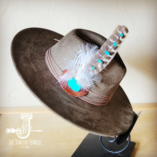 Turquoise Accent Turkey Feather Hat Band + Choice of Hat 986j-3
