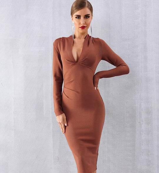 Merida Bodycon Midi Dress - Brown