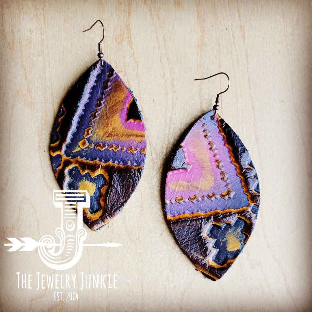 Leather Oval Earring-Magenta Navajo 215m-0