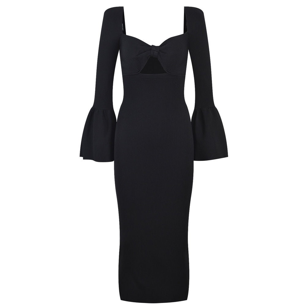 Chic Parisian Bandage Midi Dress - Black