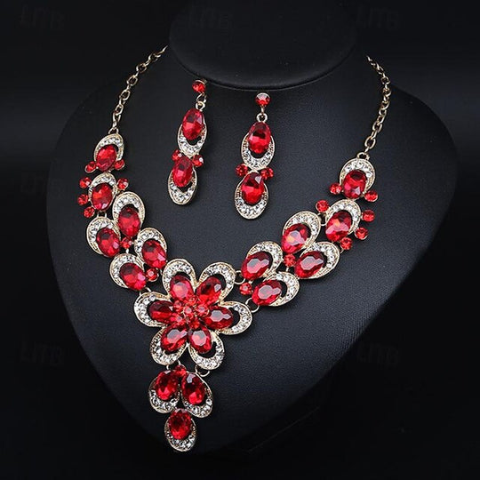 Jewelry Set 3Pcs Rhinestone Alloy Earrings Necklace Women'S Vintage Fashion Cute Geometrical Geometric Jewelry Set for Wedding Party Anniversary