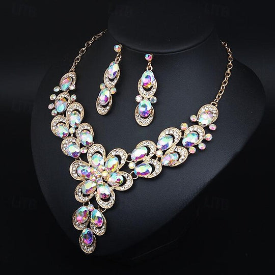 Jewelry Set 3Pcs Rhinestone Alloy Earrings Necklace Women'S Vintage Fashion Cute Geometrical Geometric Jewelry Set for Wedding Party Anniversary