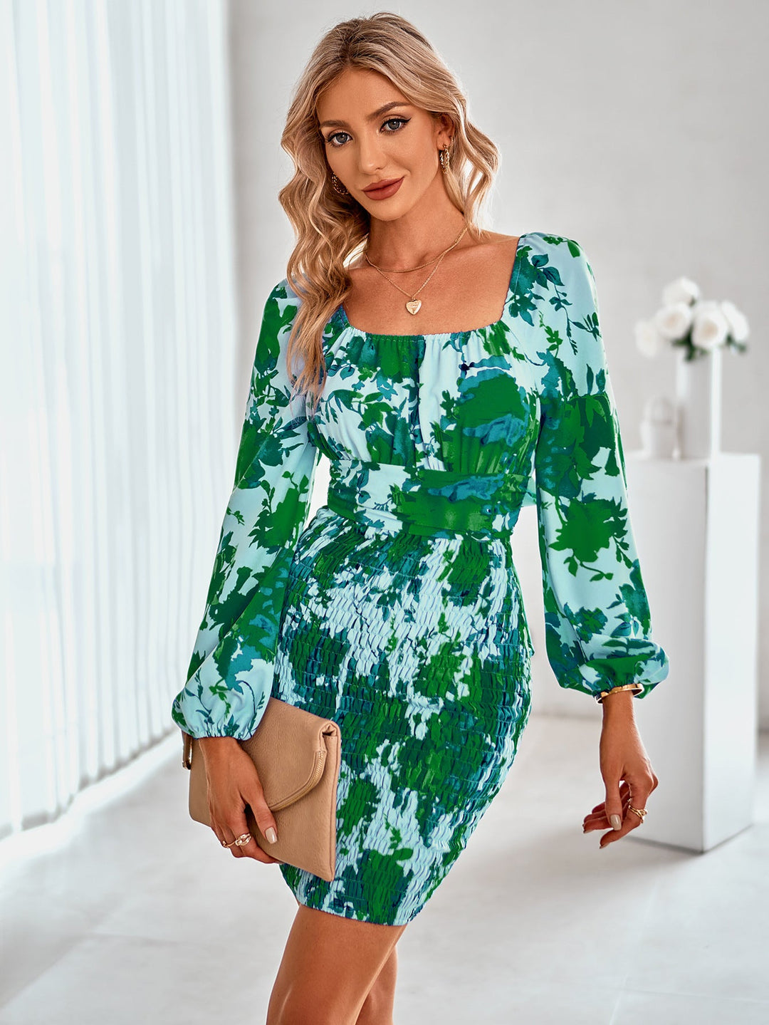 Petals Mini Dress - Green