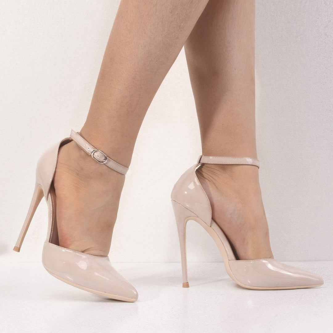 High Heels, Women Pumps D'Orsay Ankle Strap Pointed Toe Stiletto Heels Party Wedding Shoes Nude 6