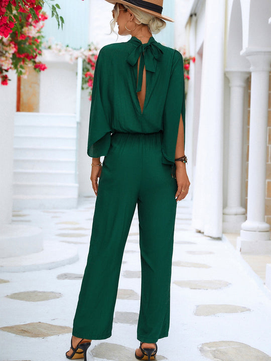 Sway in Style Mock Neck Split Sleeve Jumpsuit - Green