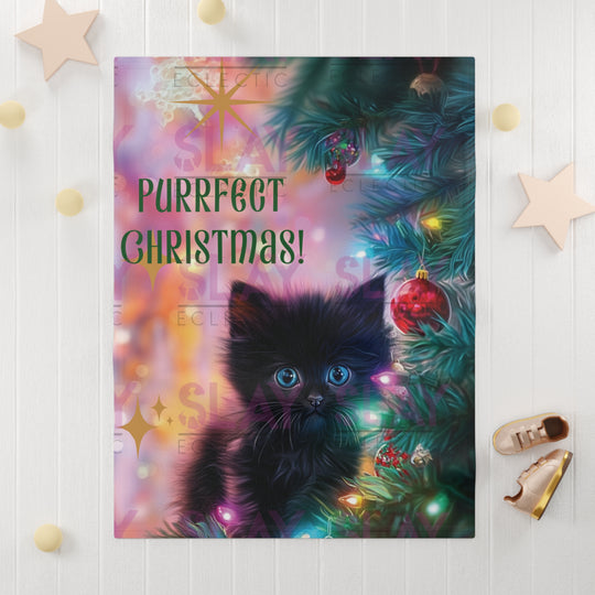 Purrfect Christmas Blanket, Soft Fleece, Cozy Gift for New Parents or Toddler Bedroom, AI Original Art Created by Owner of Slay Eclectic