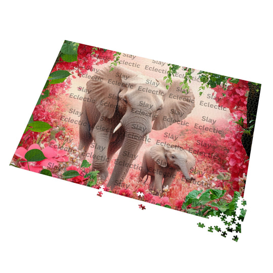 Elephant Family Jigsaw Puzzle with Tin – Perfect for Nature Lovers & Family Fun AI Art