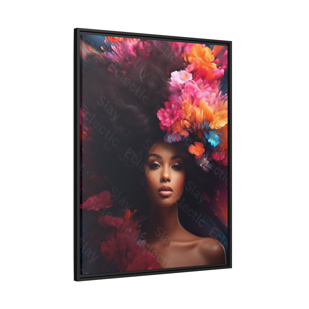 Vibrant Floral Matte Canvas Wall Art Framed Portrait of Beauty AI Art