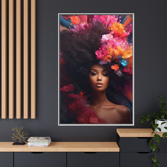 Vibrant Floral Matte Canvas Wall Art Framed Portrait of Beauty AI Art