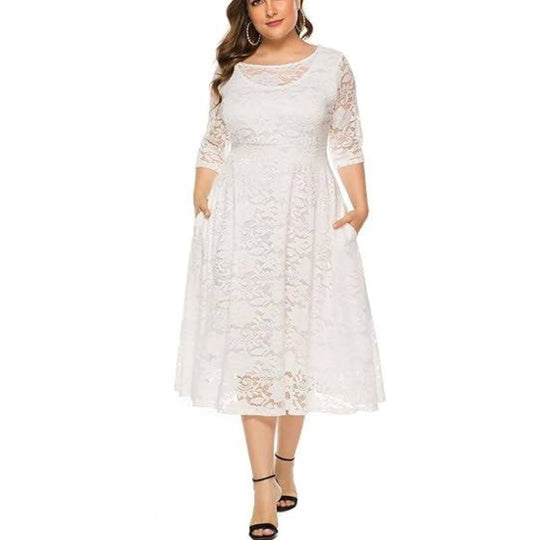 Eternatastic Women's Floral lace Plus Size Midi Dress - White