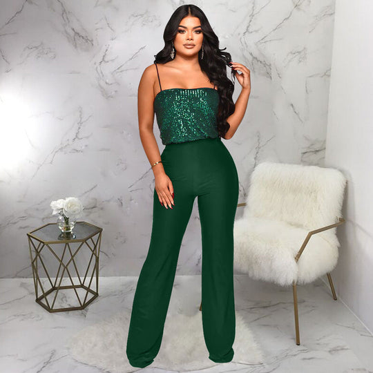 Sparkling Seduction Spaghetti Strap Slim Fit Jumpsuit - Green