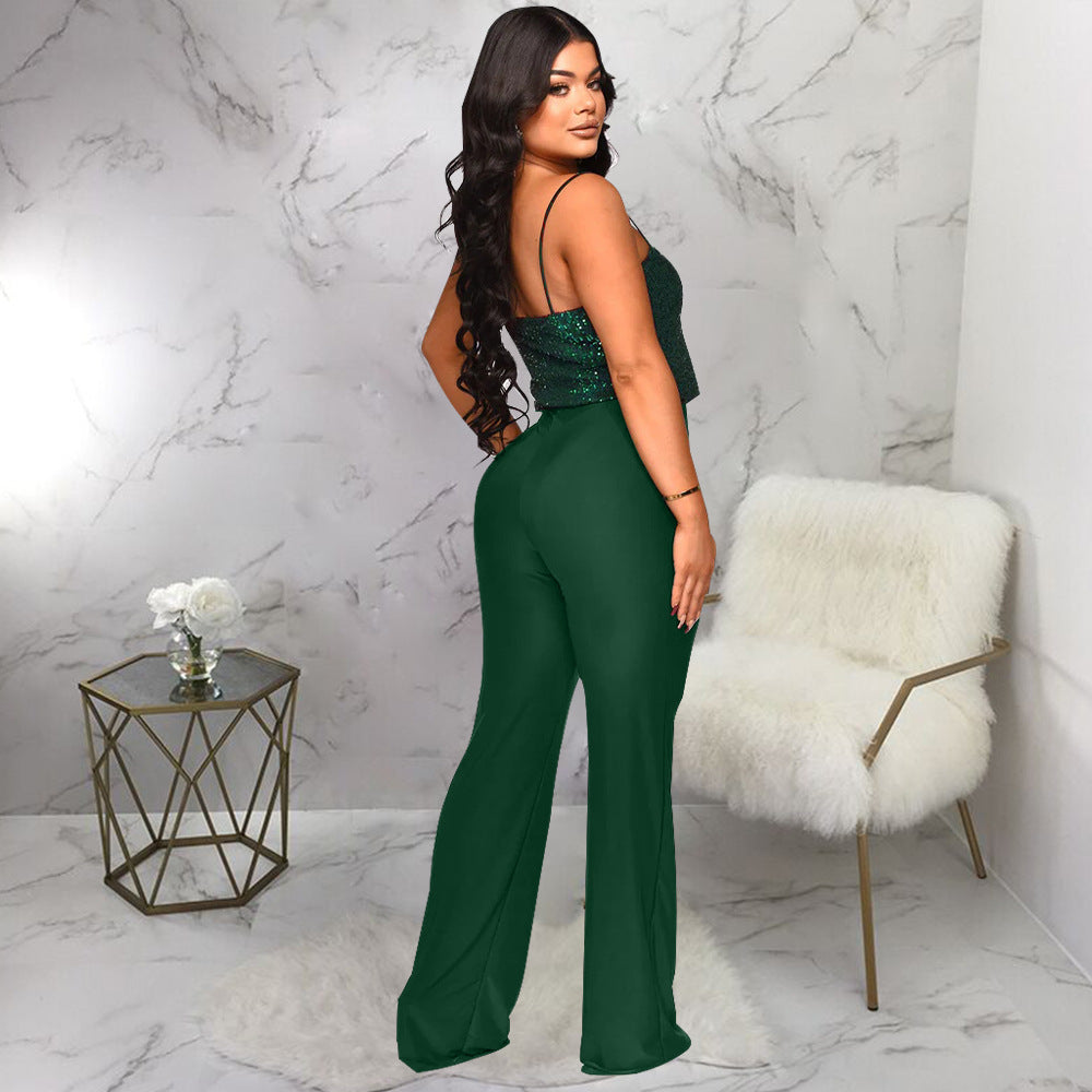 Sparkling Seduction Spaghetti Strap Slim Fit Jumpsuit - Green