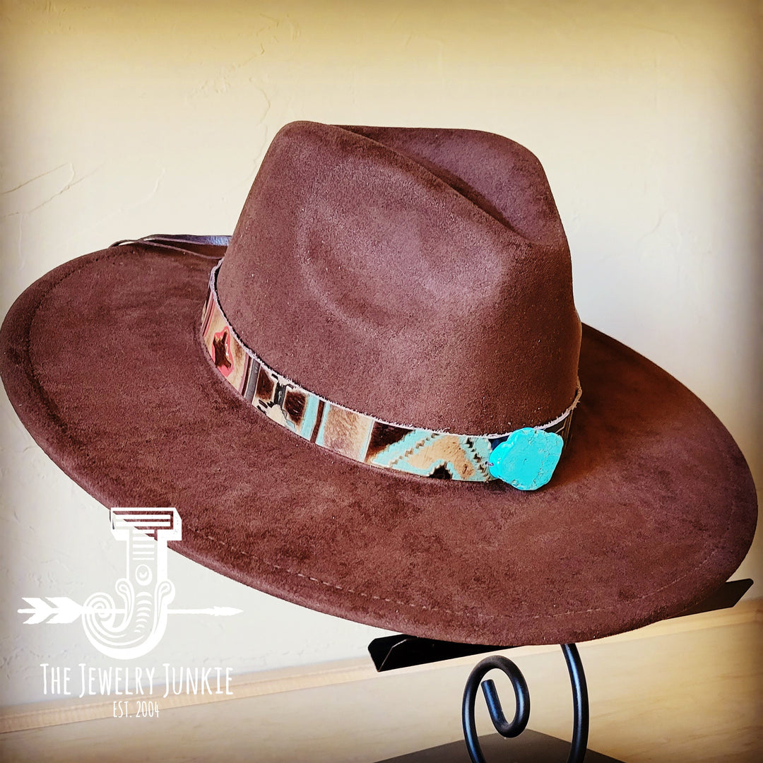 Turquoise Navajo Turq Slab Leather Band + Choice of Boho Hat 985q-0