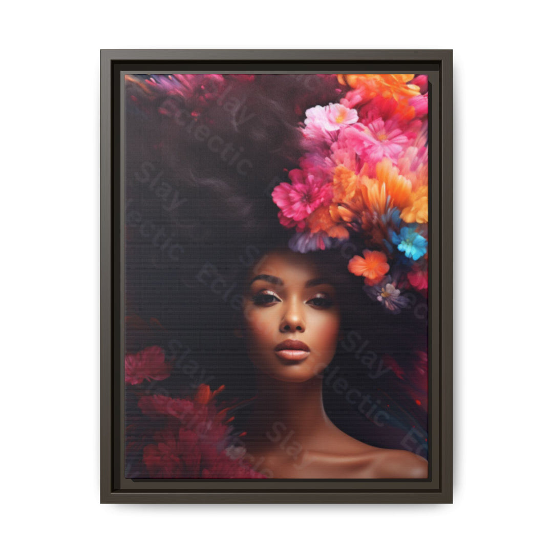 Vibrant Floral Matte Canvas Wall Art Framed Portrait of Beauty AI Art