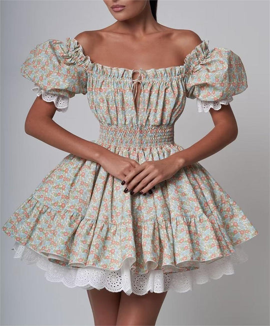 Winter Street Shooting Sexy Lace Printing Stitching Dress Puffy dress