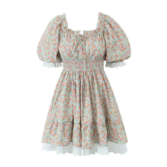Winter Street Shooting Sexy Lace Printing Stitching Dress Puffy dress