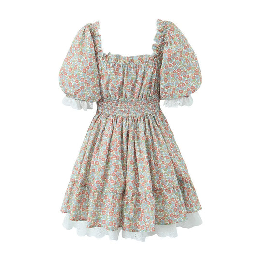 Winter Street Shooting Sexy Lace Printing Stitching Dress Puffy dress