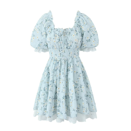 Winter Street Shooting Sexy Lace Printing Stitching Dress Puffy dress