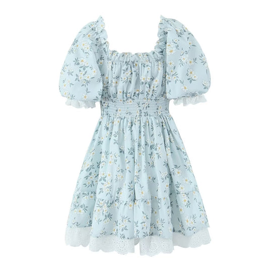 Winter Street Shooting Sexy Lace Printing Stitching Dress Puffy dress