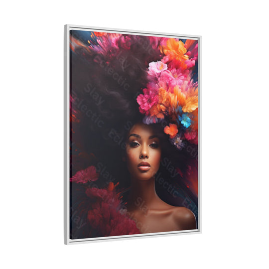 Vibrant Floral Matte Canvas Wall Art Framed Portrait of Beauty AI Art