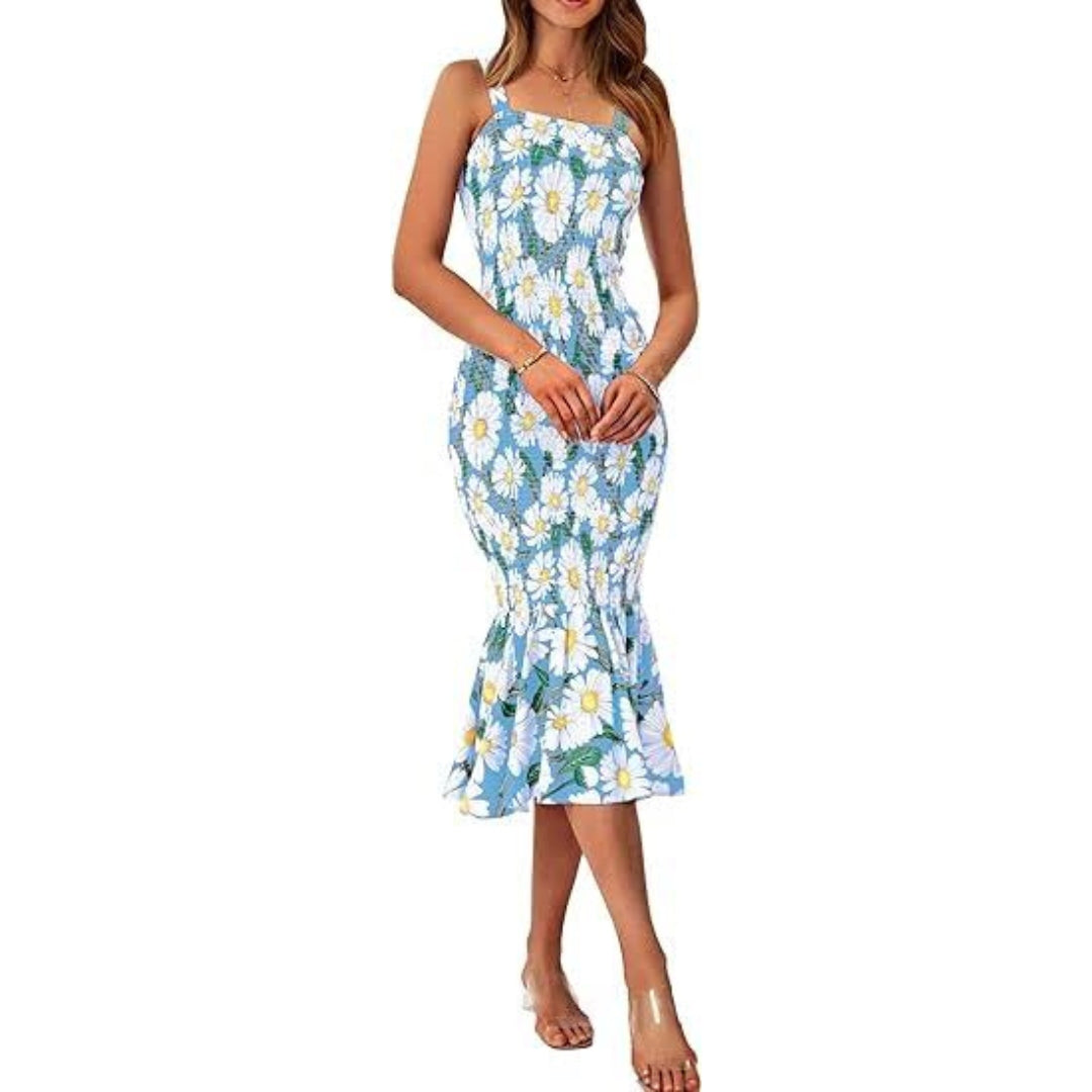 Spaghetti Strap Floral Divine Bodycon Maxi Dress