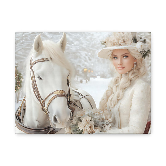 Winter Wonderland Canvas Art Print - Elegant Horse and Lady Decor