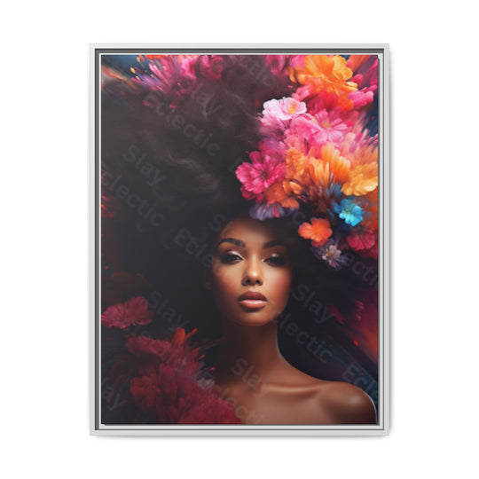 Vibrant Floral Matte Canvas Wall Art Framed Portrait of Beauty AI Art