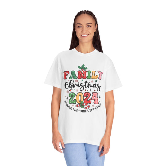 Cherished Moments Family Christmas 2024 Tee - Cozy Unisex Garment-Dyed Style