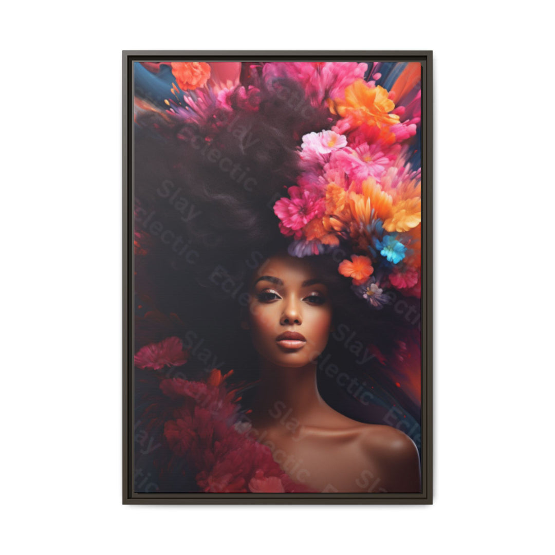 Vibrant Floral Matte Canvas Wall Art Framed Portrait of Beauty AI Art