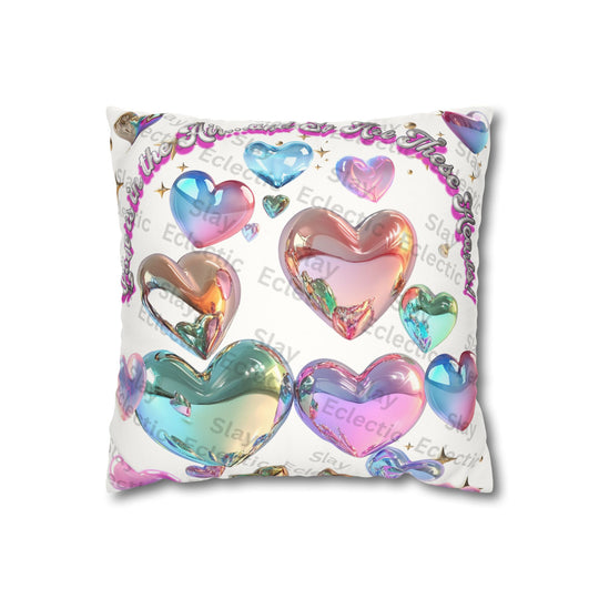 Vibrant Love Heart Faux Suede Pillowcase - Colorful Eclectic Design