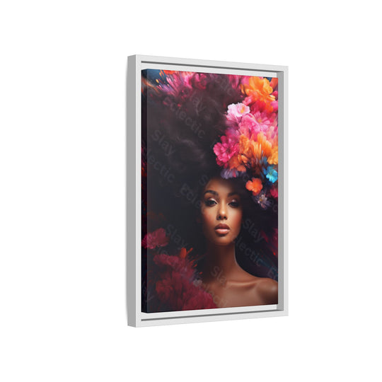 Vibrant Floral Matte Canvas Wall Art Framed Portrait of Beauty AI Art