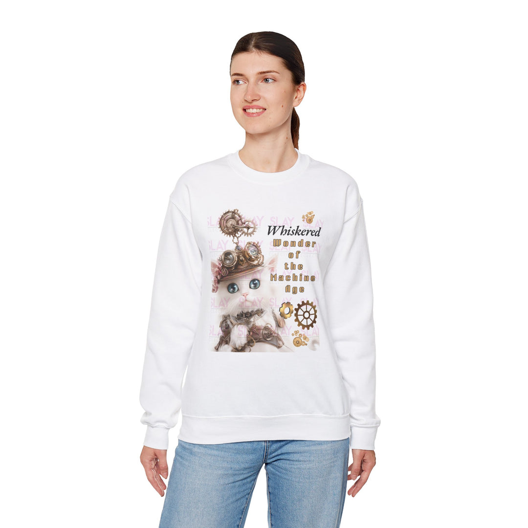 Whiskered Wonder Crewneck Sweatshirt - Cute Cat Steampunk, Cozy Casual Wear, Gift for Cat Lovers, Fun Sweatshirt, Unique Animal Apparel-Slay Eclectic