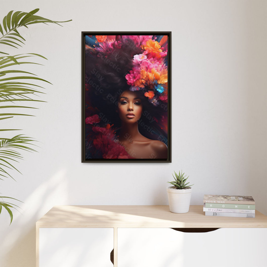 Vibrant Floral Matte Canvas Wall Art Framed Portrait of Beauty AI Art