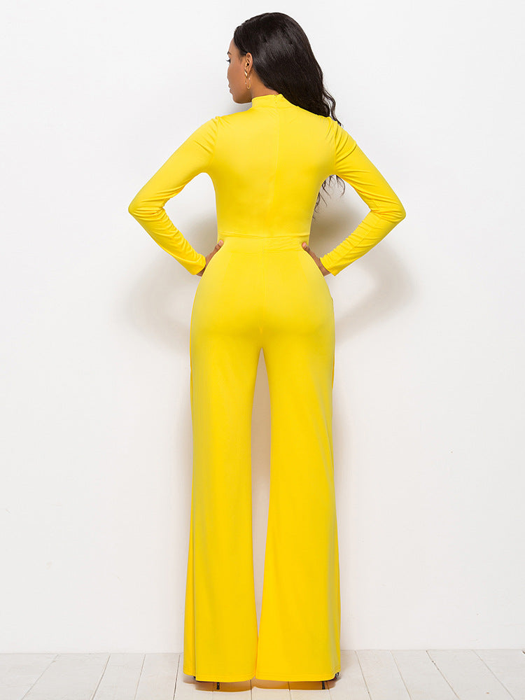 Gala Glamour Mock Neck Wide Leg Jumpsuit - Yellow