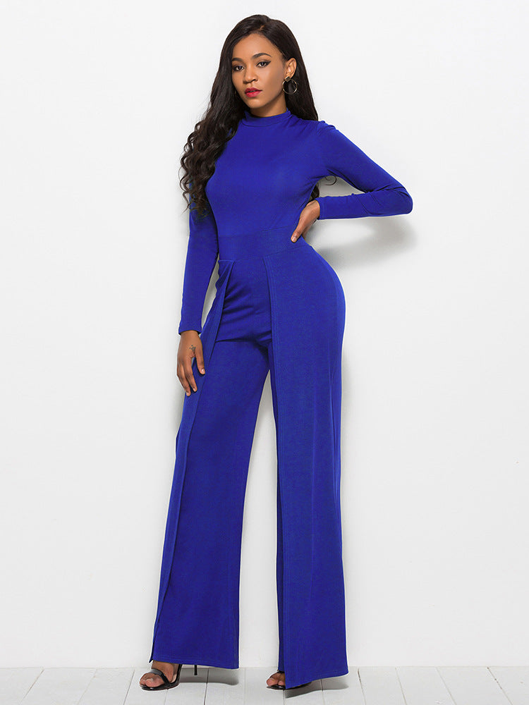 Gala Glamour Mock Neck Wide Leg Jumpsuit - Royal Blue