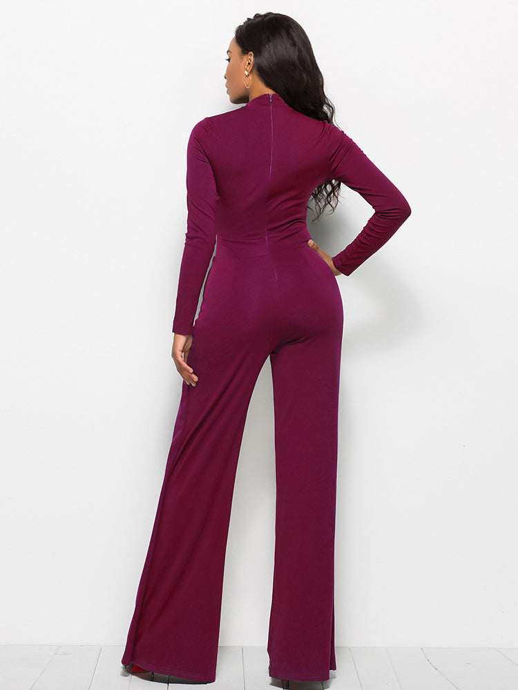 Gala Glamour Mock Neck Wide Leg Jumpsuit - Purple