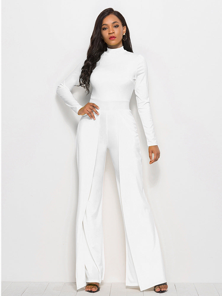 Gala Glamour Mock Neck Wide Leg Jumpsuit - White