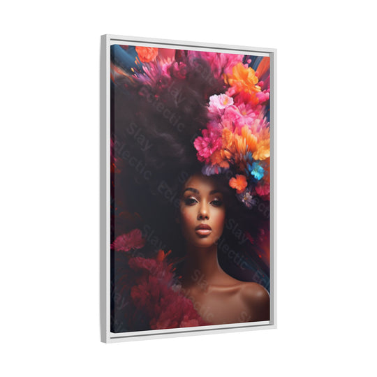 Vibrant Floral Matte Canvas Wall Art Framed Portrait of Beauty AI Art