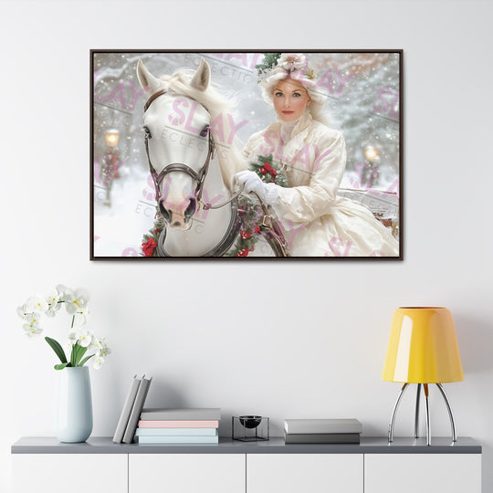 A 19th Century Christmas Road, Winter Wonderland Canvas Wrap - Elegant Horse & Rider Decor, AI Art Creation