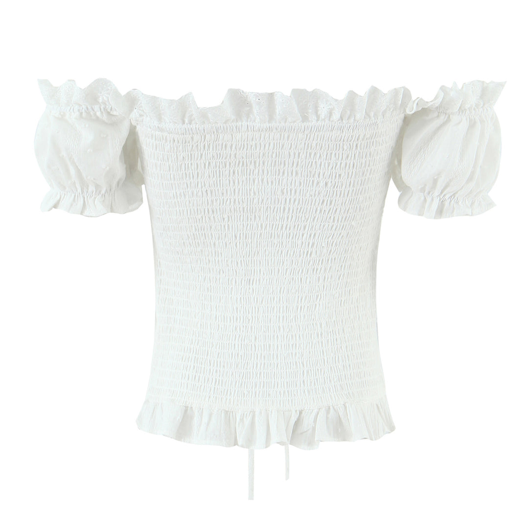 Summer French Sweet Spicy First Love White Lace Collar Back Elastic Jacquard Wave Point Puff Sleeve Small Top