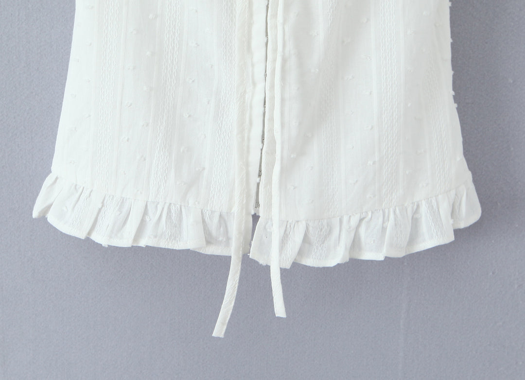 Summer French Sweet Spicy First Love White Lace Collar Back Elastic Jacquard Wave Point Puff Sleeve Small Top