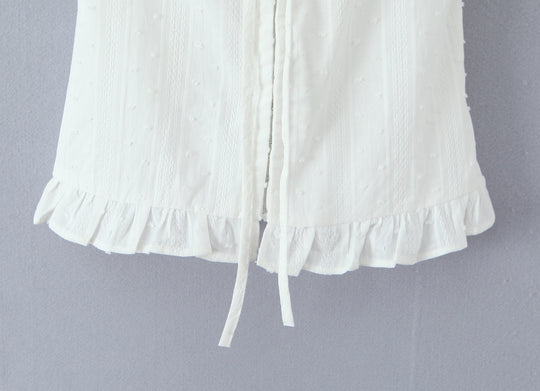 Summer French Sweet Spicy First Love White Lace Collar Back Elastic Jacquard Wave Point Puff Sleeve Small Top