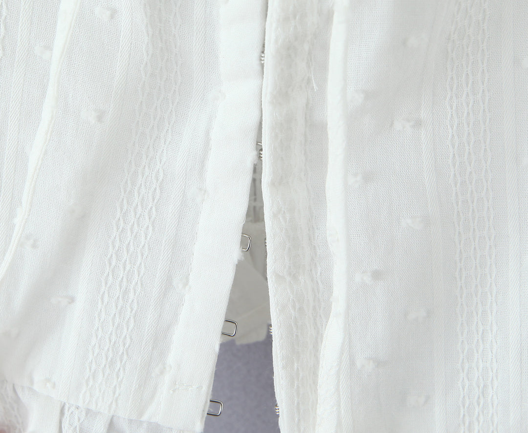 Summer French Sweet Spicy First Love White Lace Collar Back Elastic Jacquard Wave Point Puff Sleeve Small Top