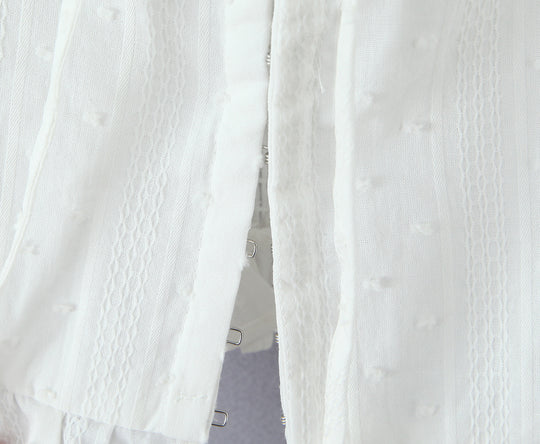 Summer French Sweet Spicy First Love White Lace Collar Back Elastic Jacquard Wave Point Puff Sleeve Small Top