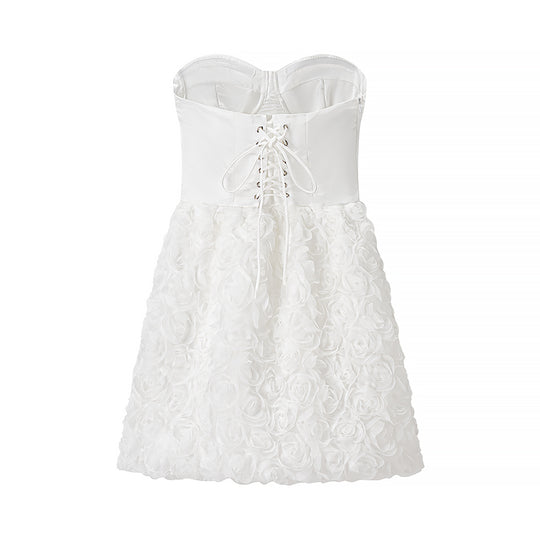 Women Clothing Early Spring Floral Three Dimensional Decoration Tube Top Dress
