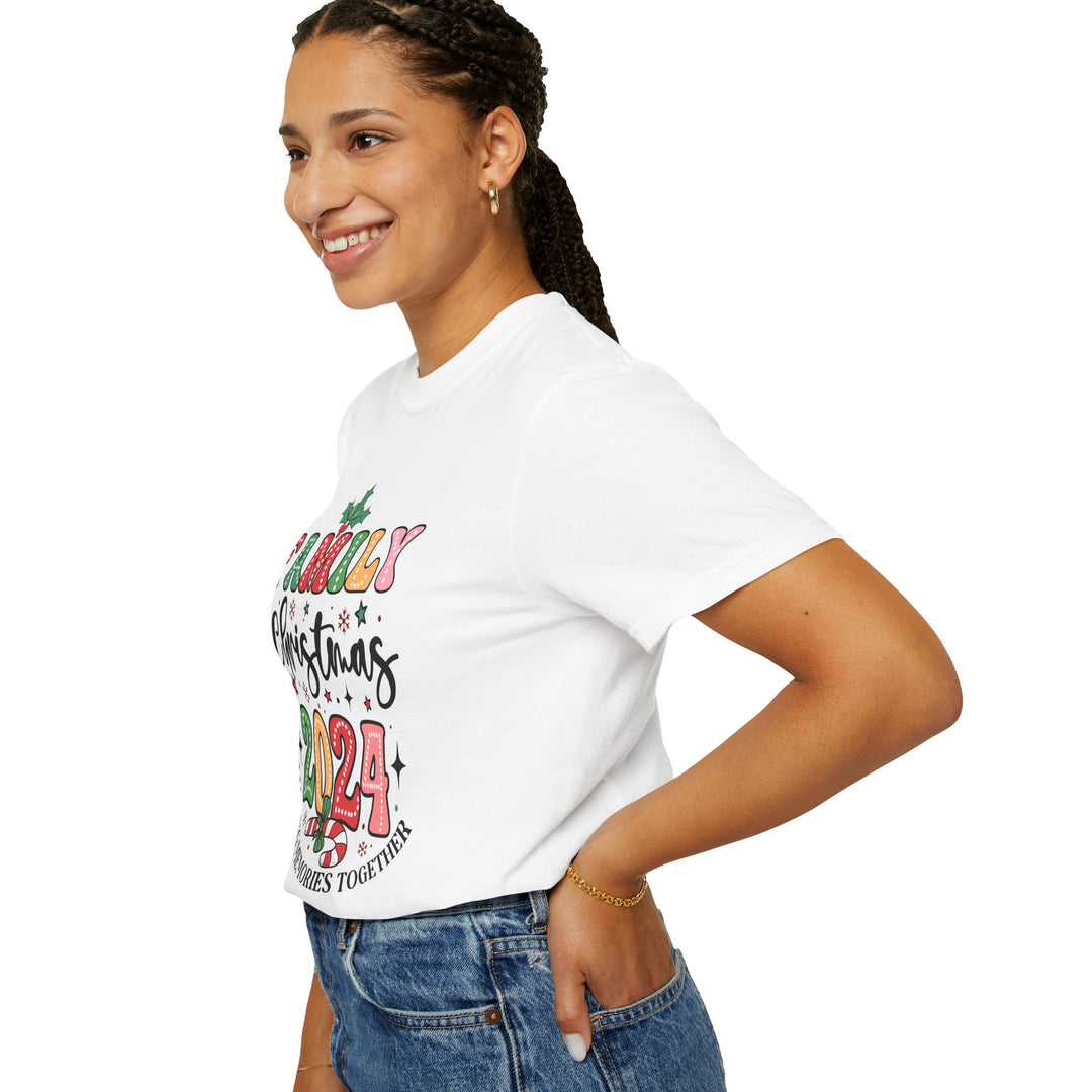 Cherished Moments Family Christmas 2024 Tee - Cozy Unisex Garment-Dyed Style