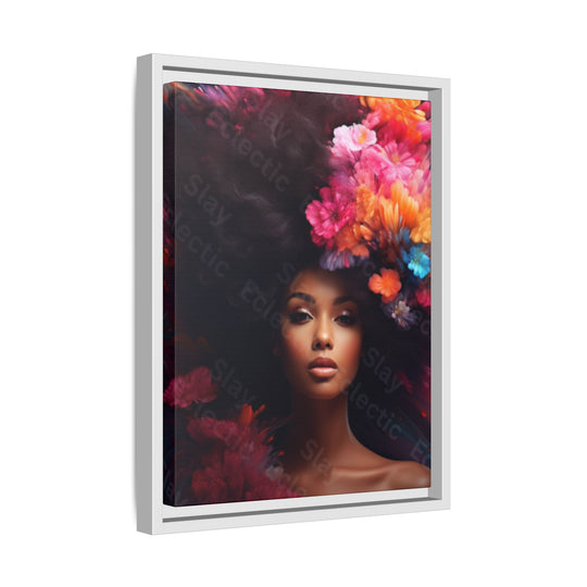 Vibrant Floral Matte Canvas Wall Art Framed Portrait of Beauty AI Art